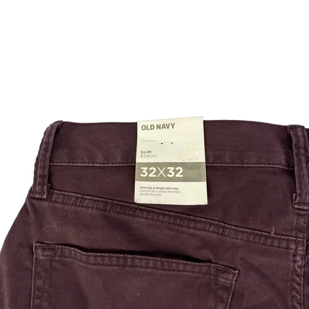 New Mens Old Navy Chino Khaki Pants Size 32x32 Slim Flex Burgundy